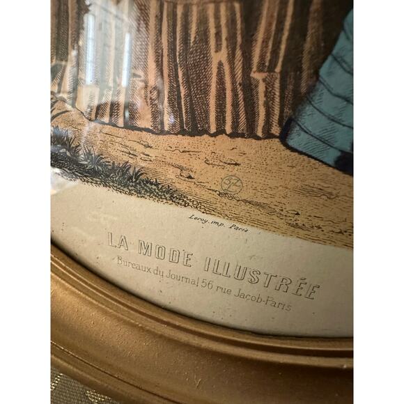 2 vintage Framed Victorian French Fashion Prints La Mode Illustree oval set - Picture 11 of 12